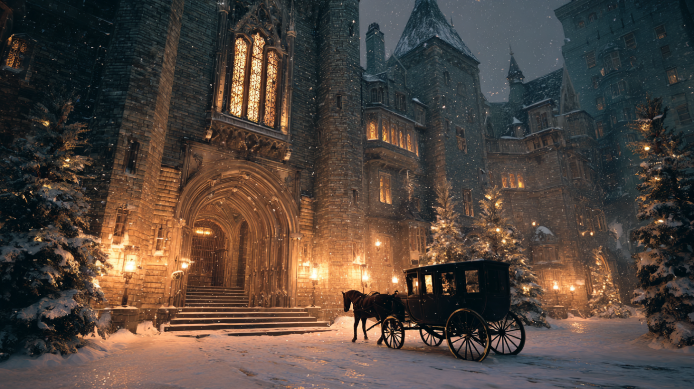 Mystical night lake with castle